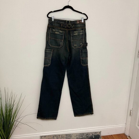 Y2k PHARD High Waist Denim Cargo Jeans Distressed Straight Leg Size 26 Blue - Picture 3 of 3